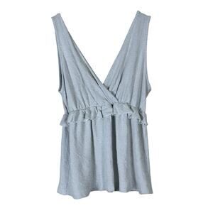 Caution To The Wind Peplum Top Women L Gray Ribbed Knit Ruffle Boho Cottagecore